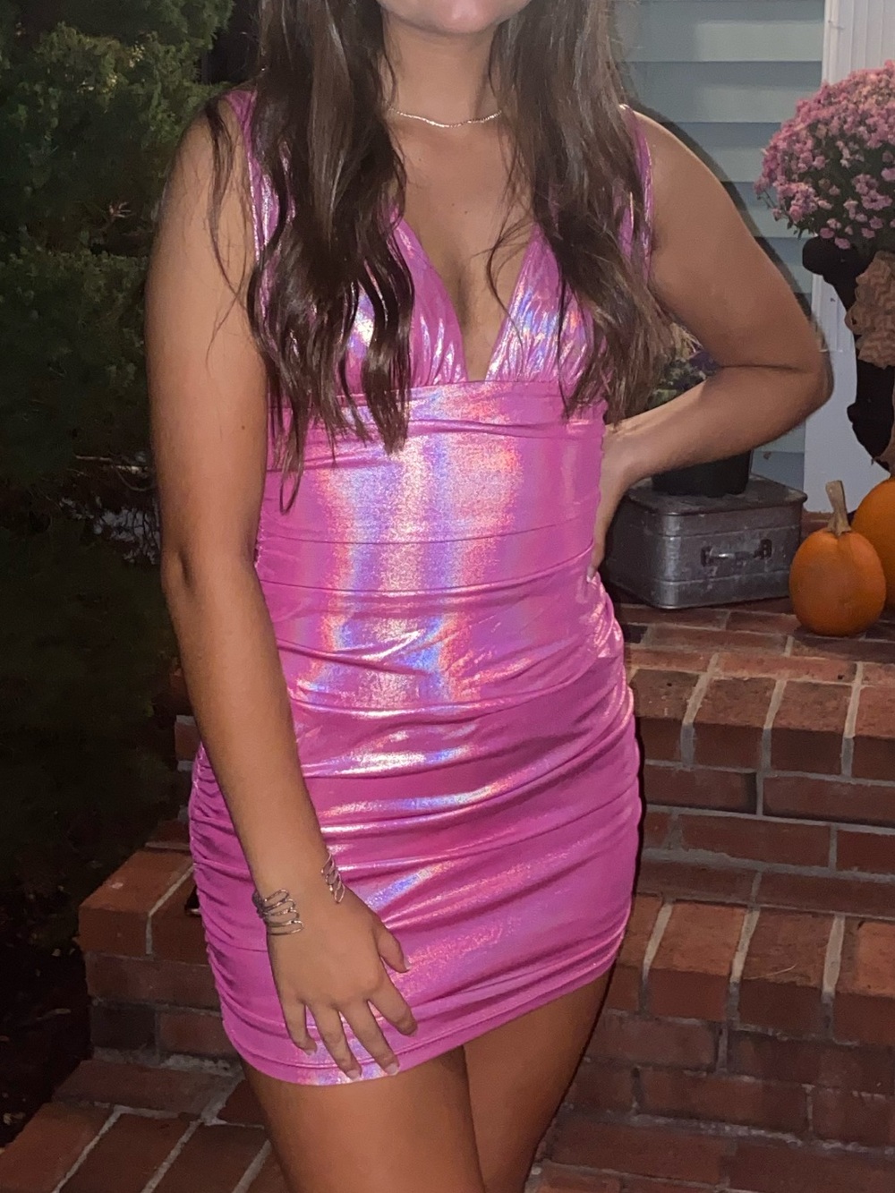 Pink Shimmer V-Neck Bodycon Dress Superdown size Small mini